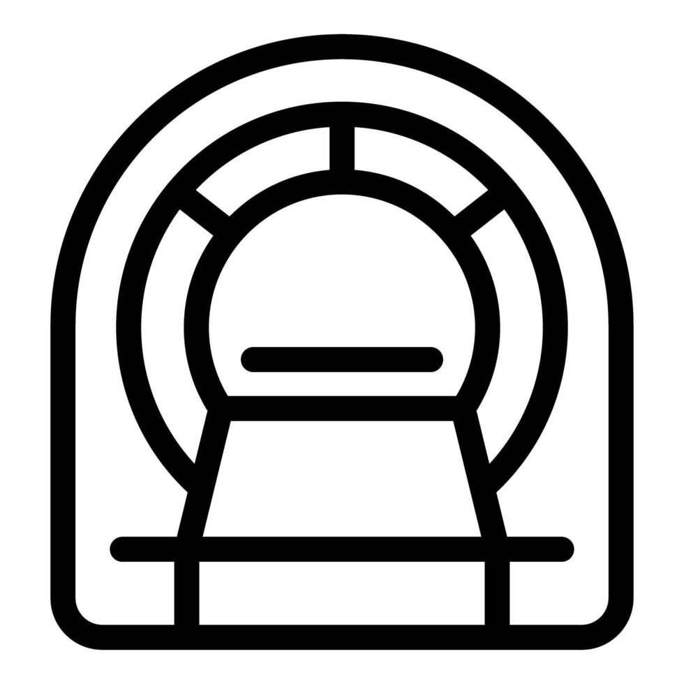 Magnetic resonance imaging scanner front view showing patient bed vector