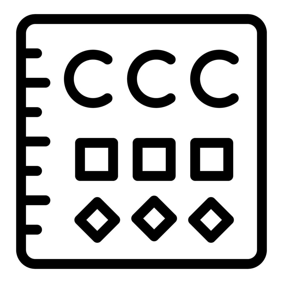 Eye test chart with letters and shapes representing optometry and vision care vector