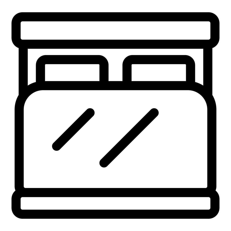 Double bed with pillows outline icon representing hotel room furniture vector