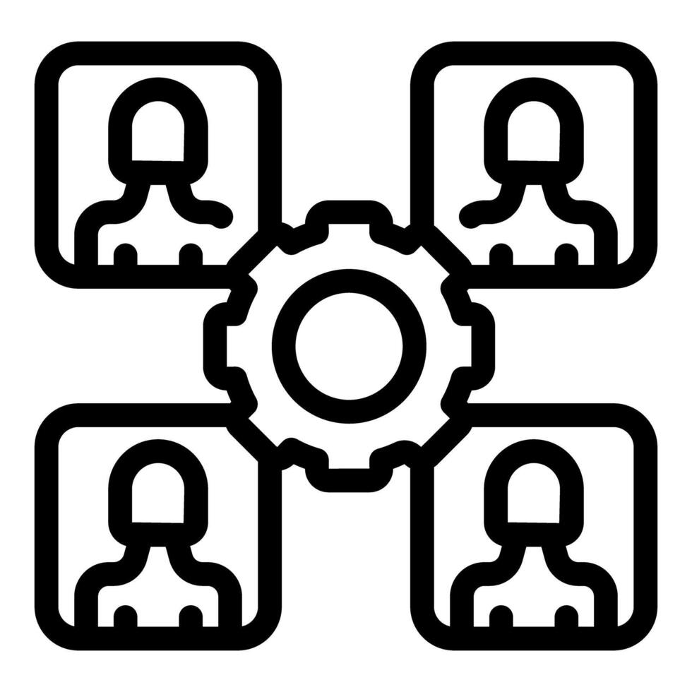 Team of professionals working together with gear symbol for collaboration vector