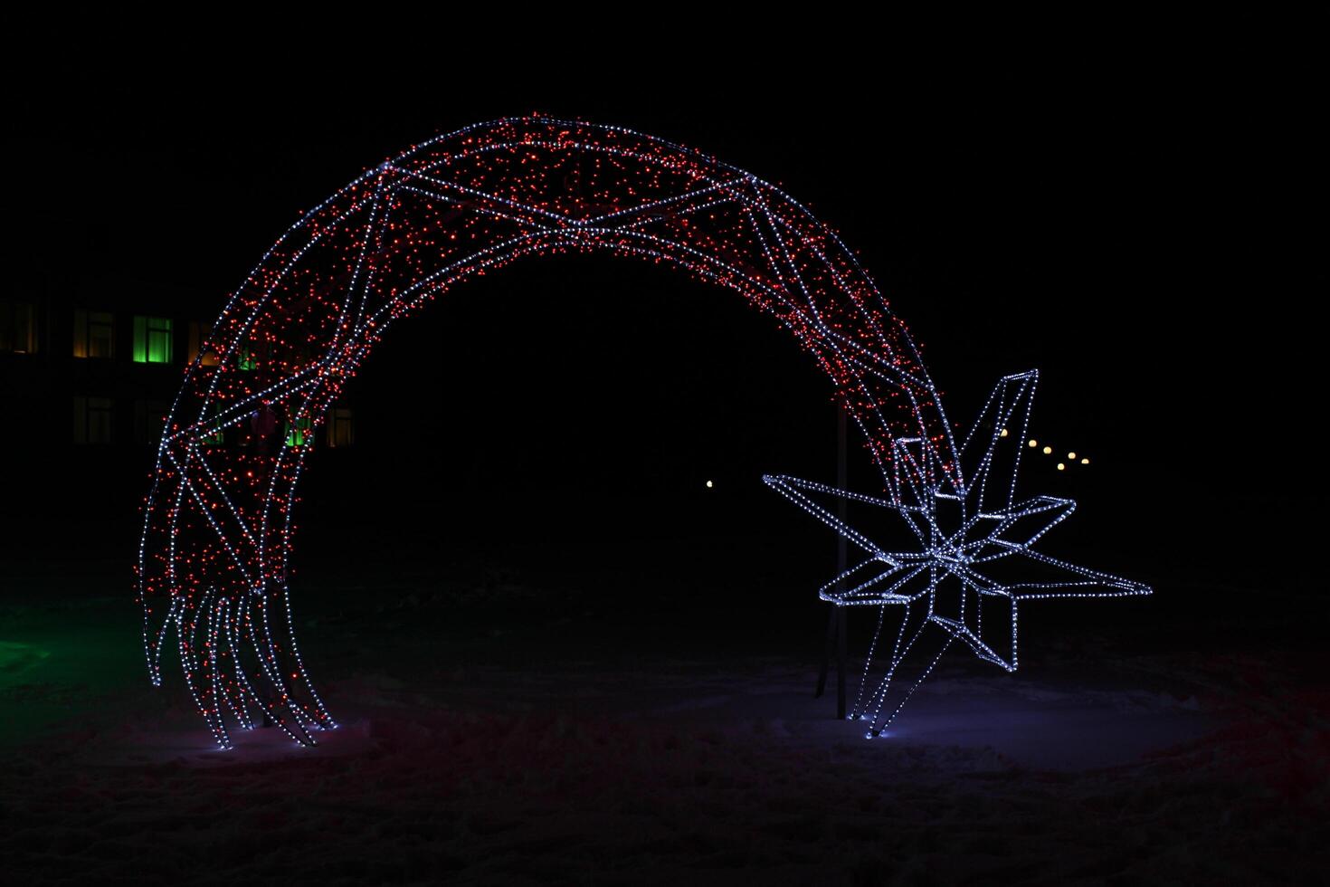 Neon Figure Night Christmas Illumination Star Arch Festive Atmosphere photo