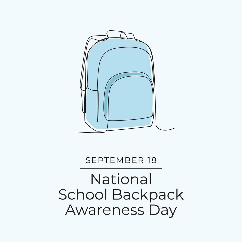 National School Backpack Awareness Day design template good for celebration usage. School backpack design. Continuous line drawing. esp 10. vector