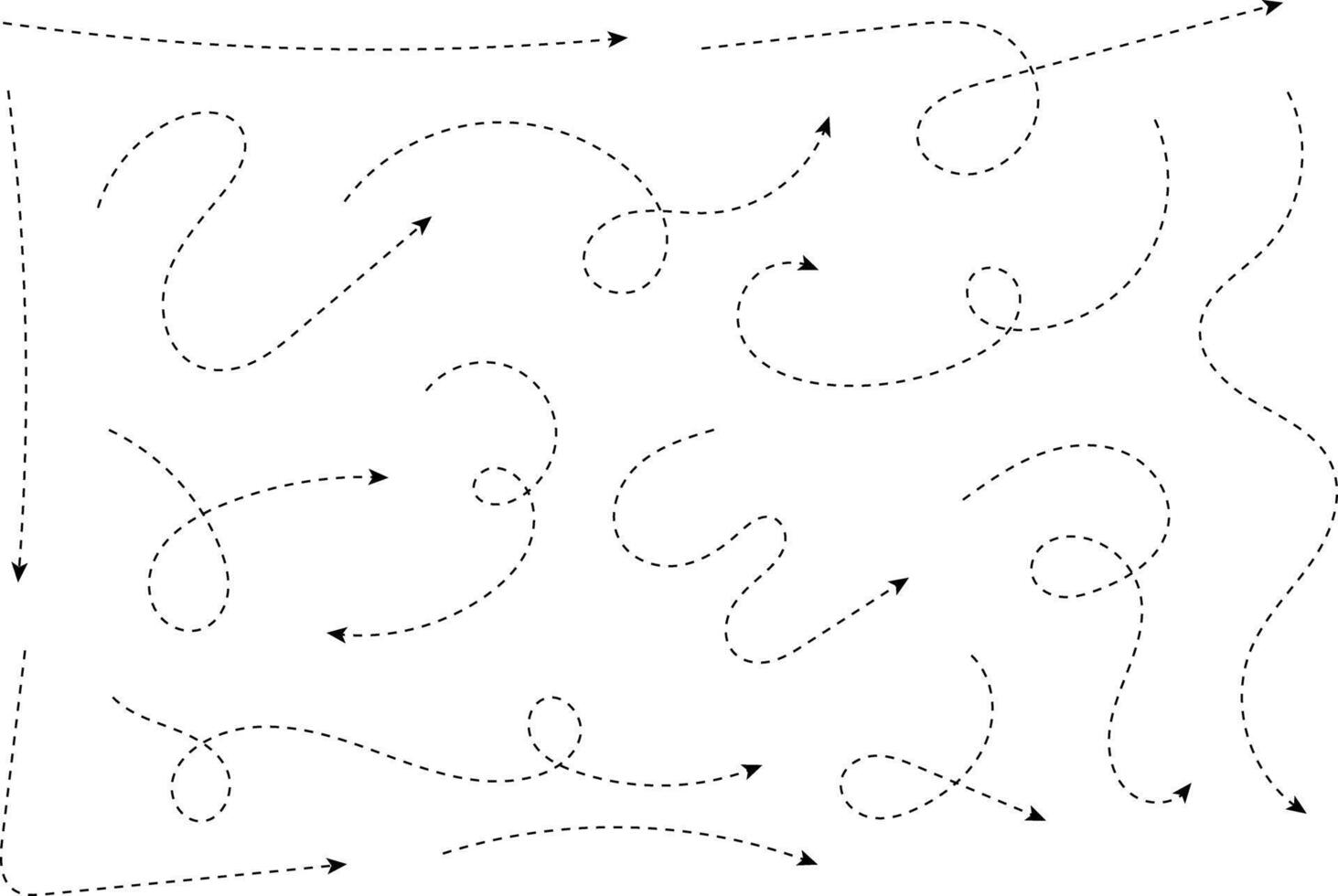 Hand drawn arrows. Hand drawn freehand different curved lines, swirls arrows. Curved arrow line. Doodle, sketch style. Isolated vector