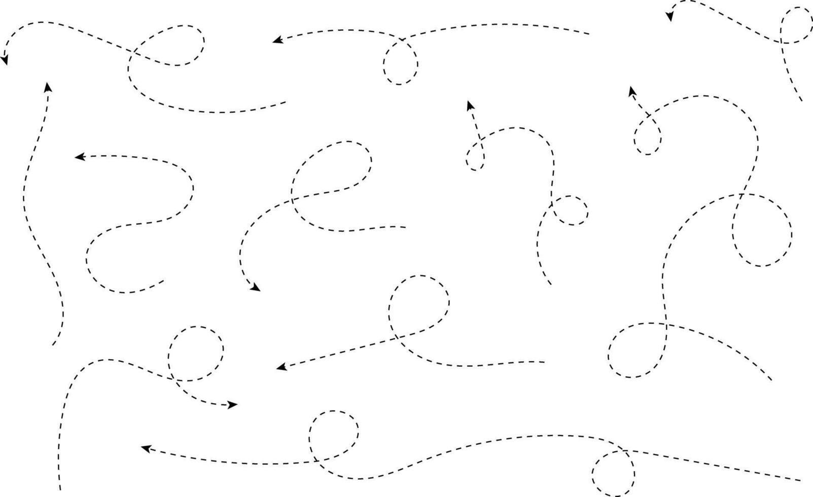 Hand drawn arrows. Hand drawn freehand different curved lines, swirls arrows. Curved arrow line. Doodle, sketch style. Isolated vector