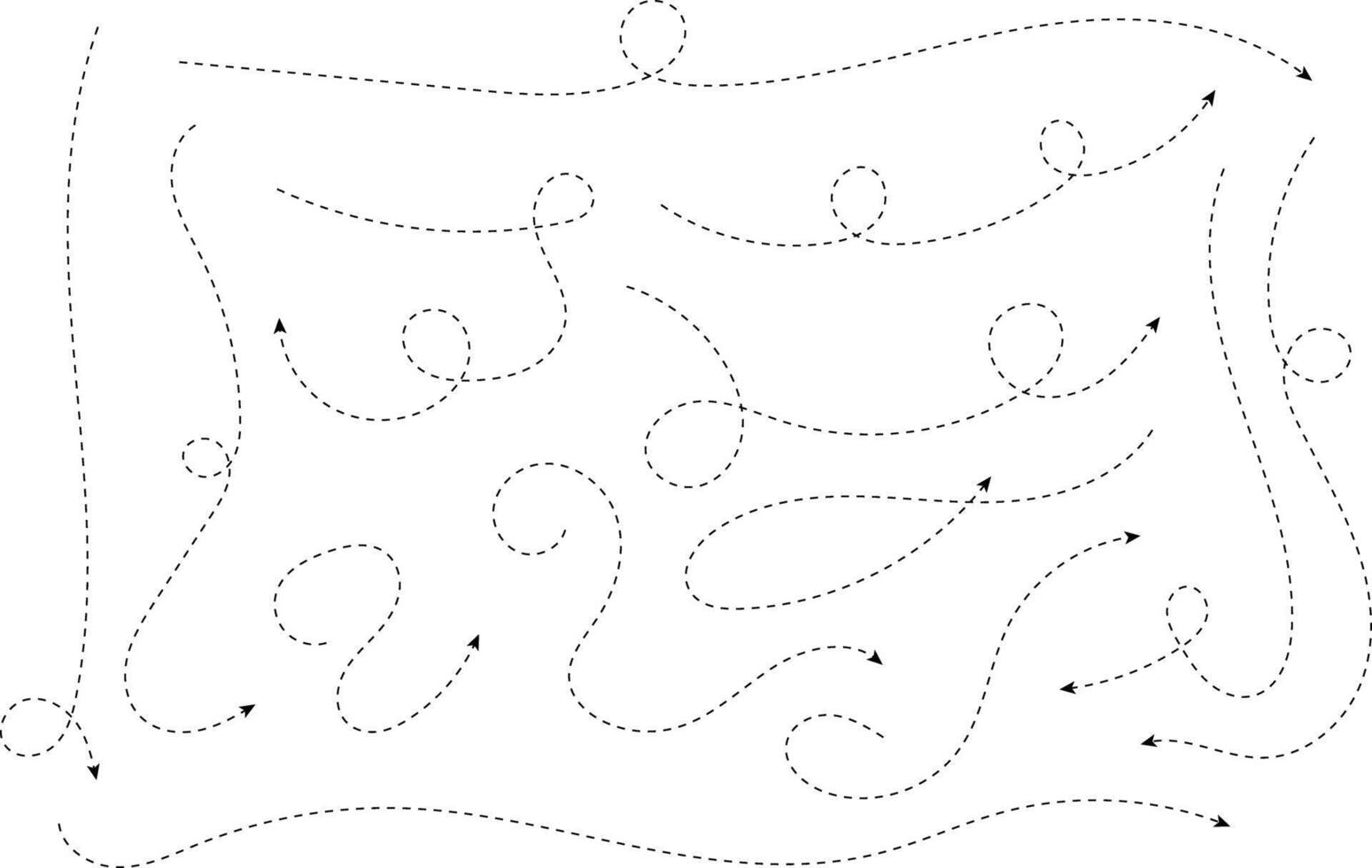 Hand drawn arrows. Hand drawn freehand different curved lines, swirls arrows. Curved arrow line. Doodle, sketch style. Isolated vector