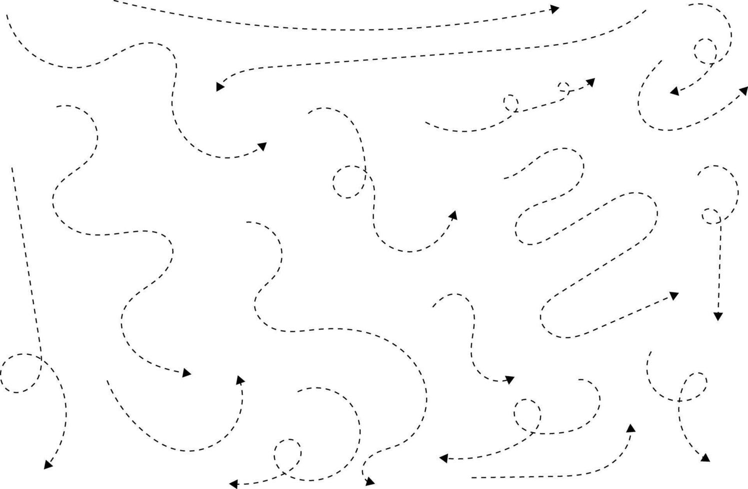 Hand drawn arrows. Hand drawn freehand different curved lines, swirls arrows. Curved arrow line. Doodle, sketch style. Isolated vector