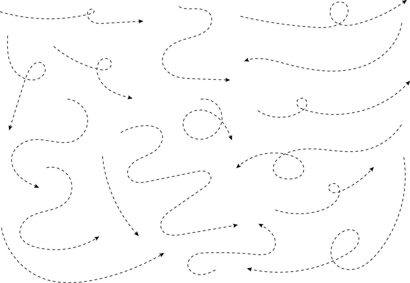 Hand drawn arrows. Hand drawn freehand different curved lines, swirls arrows. Curved arrow line. Doodle, sketch style. Isolated vector