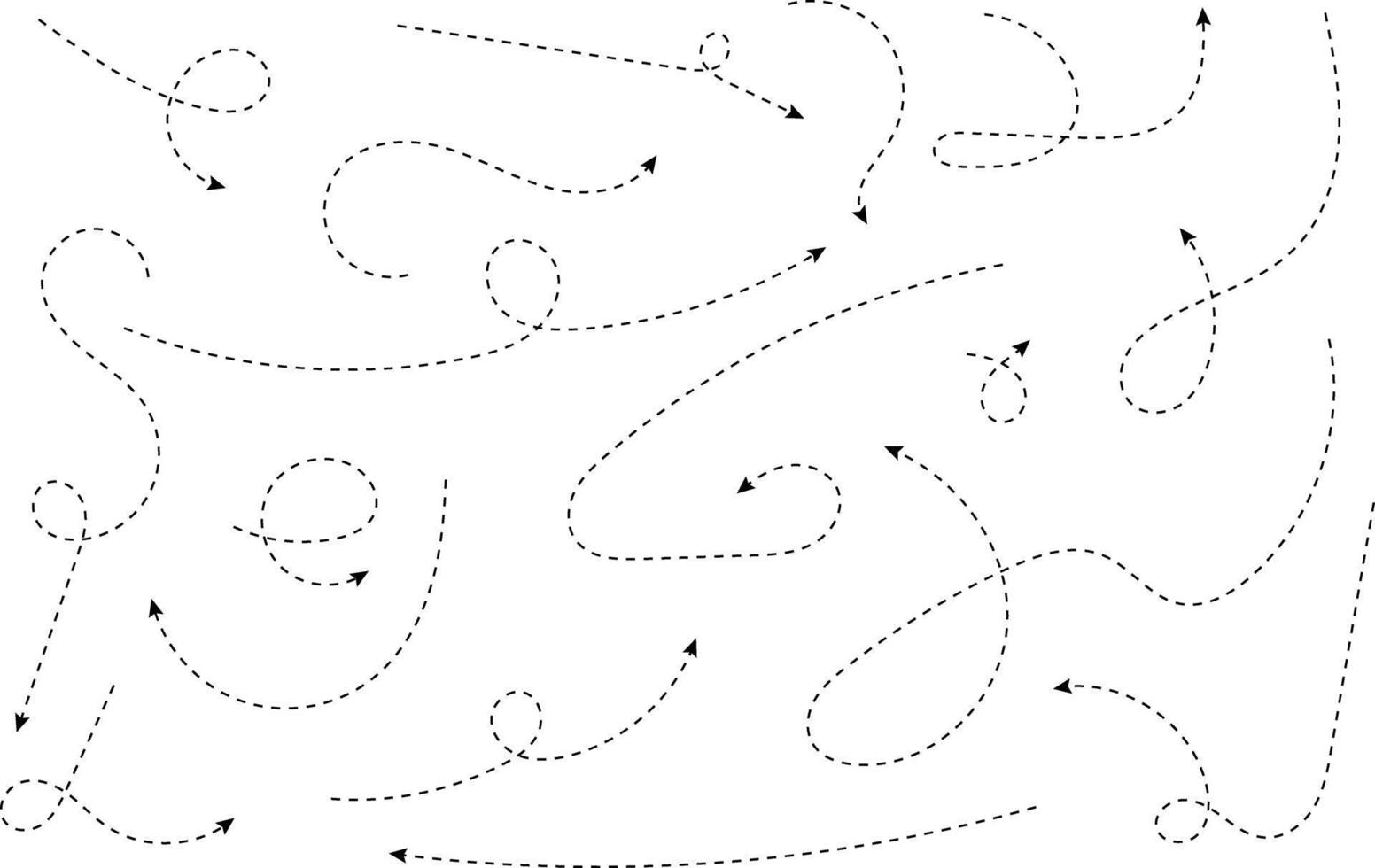 Hand drawn arrows. Hand drawn freehand different curved lines, swirls arrows. Curved arrow line. Doodle, sketch style. Isolated vector