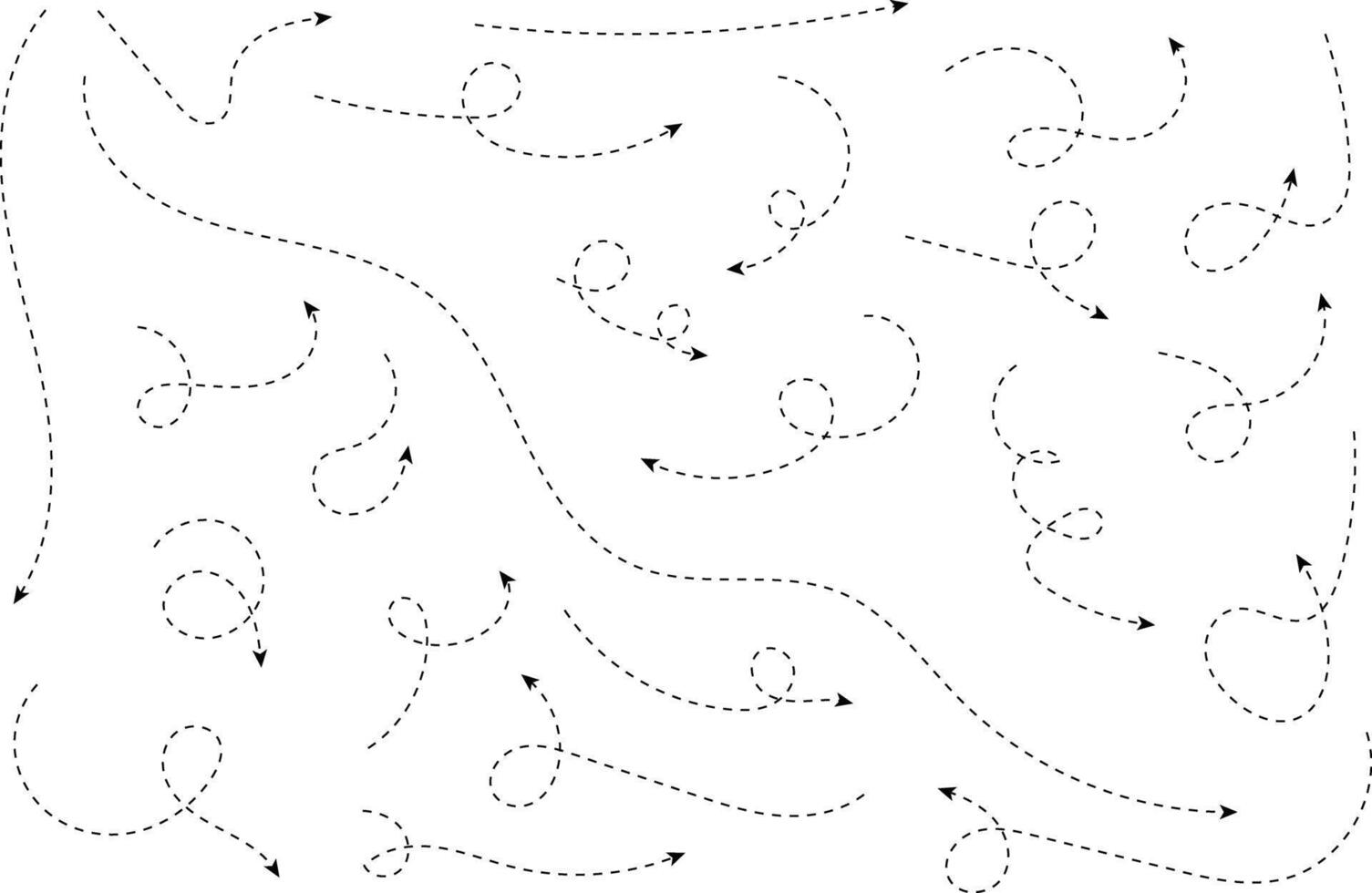 Hand drawn arrows. Hand drawn freehand different curved lines, swirls arrows. Curved arrow line. Doodle, sketch style. Isolated vector