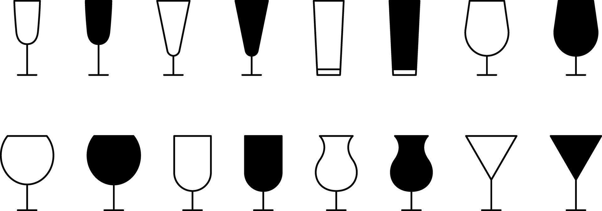 Drink glasses line icon. Wineglass icon set. Champagne glass. vector