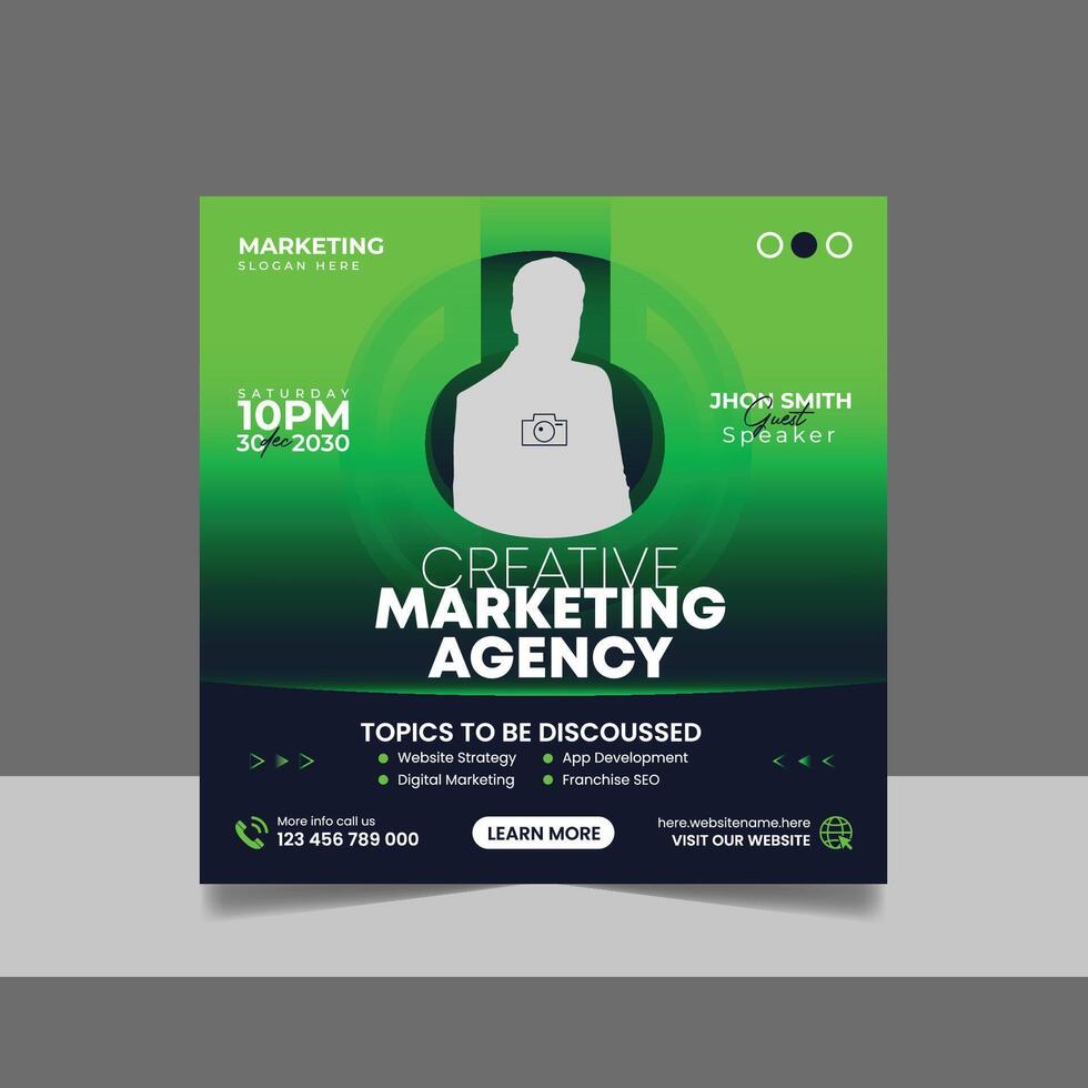 Digital Marketing Social Media Post Template, Online Live Webinar, Business Conference, Guest Speaker Web Banner Square Flyer Design. vector