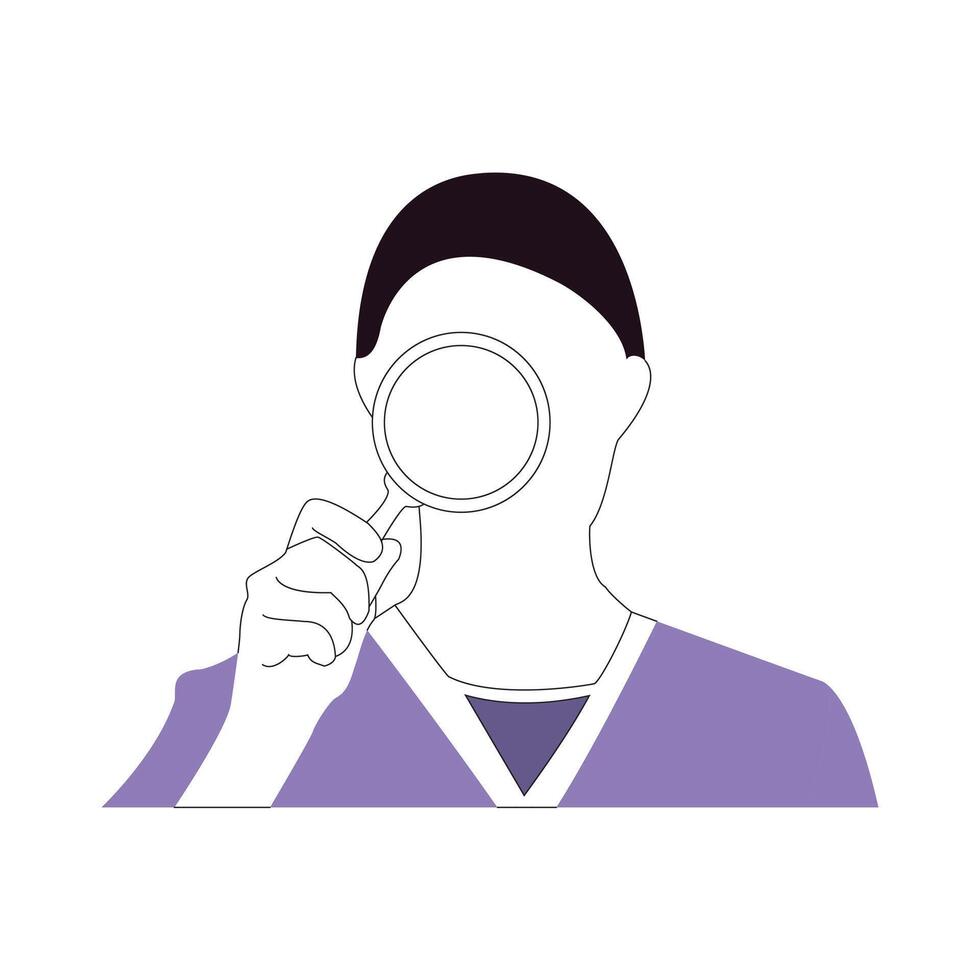 A nurse holding a magnifying glass over a blue circle flat Ui design illustration vector
