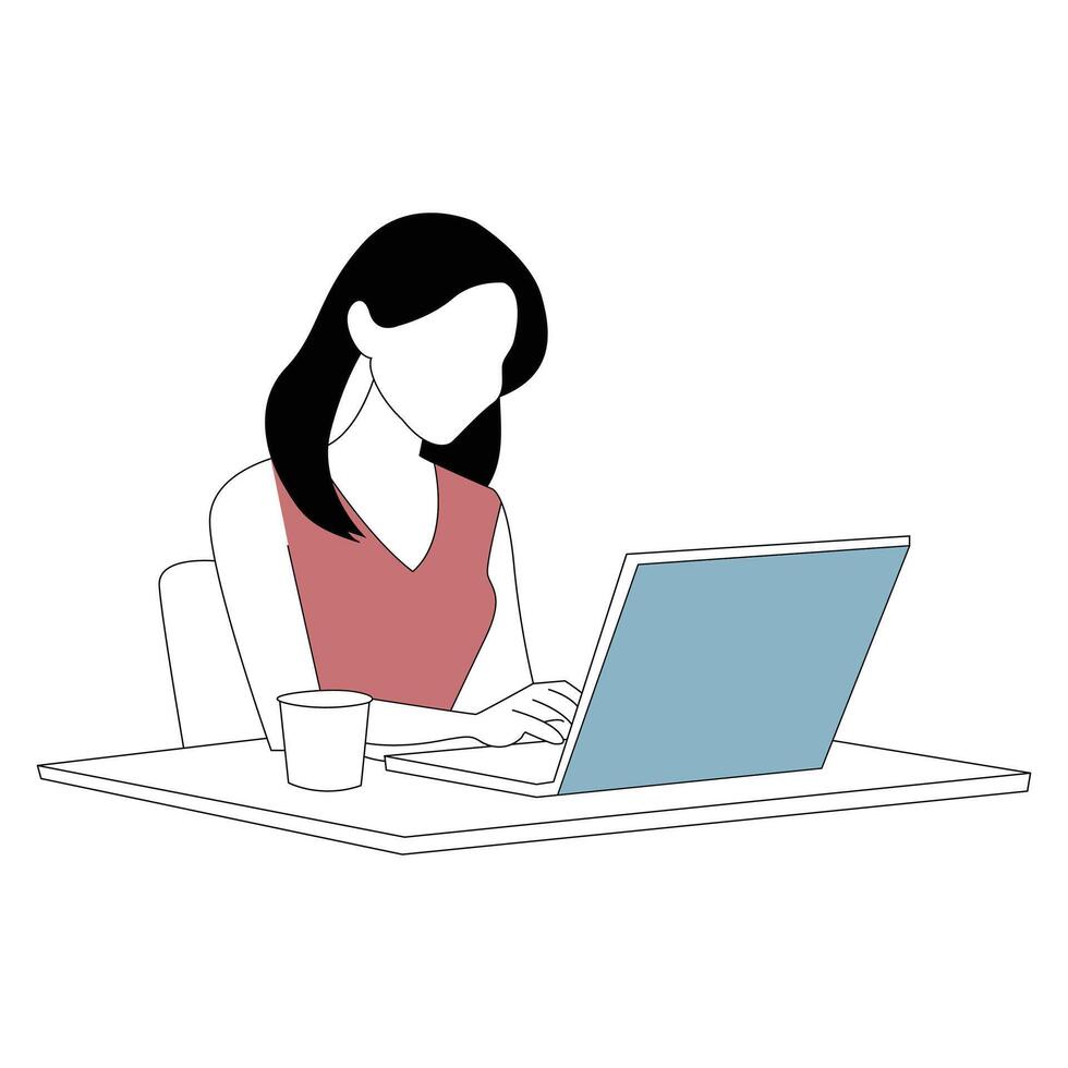 Woman typing a laptop UI Ux design flat illustration vector