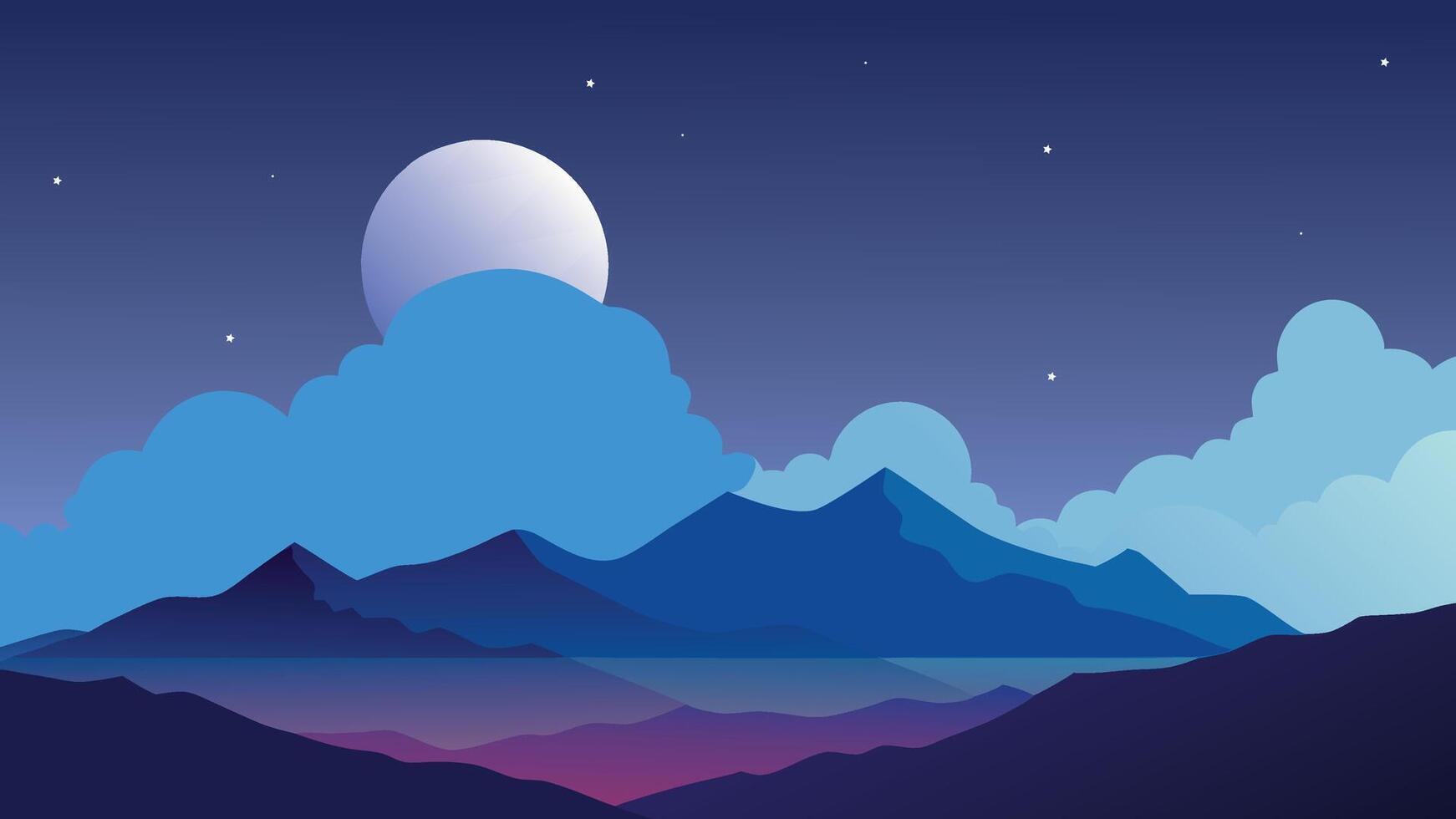 Night sky with clouds and moon illustration nice nature background. vector