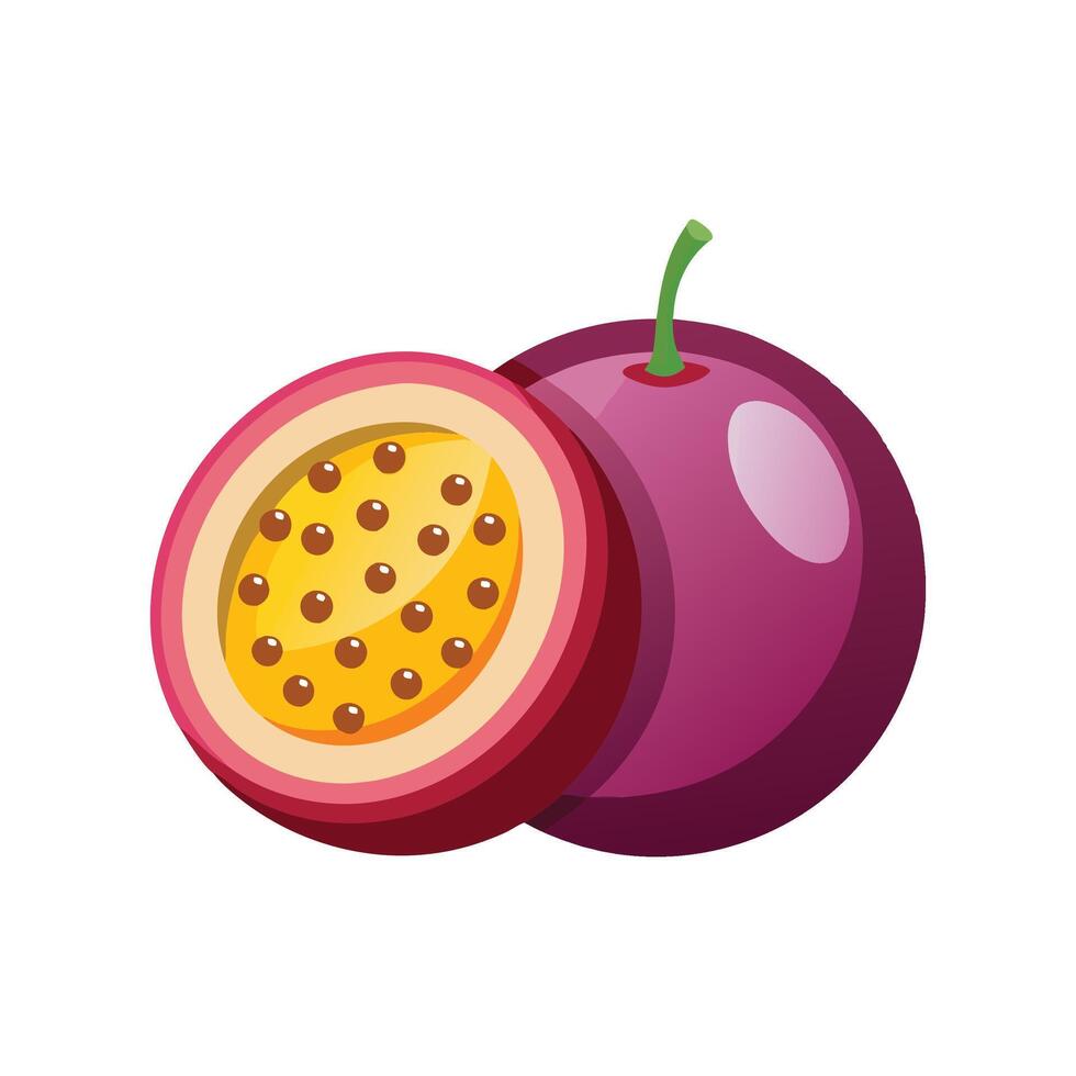 Passion Fruit fruit flat illustration on white background. vector