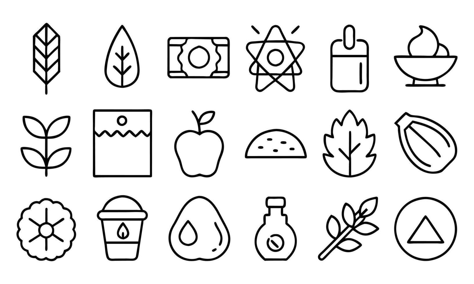 Eco vegan vegetarian editable stroke outline icons set isolated on white background flat illustration vector