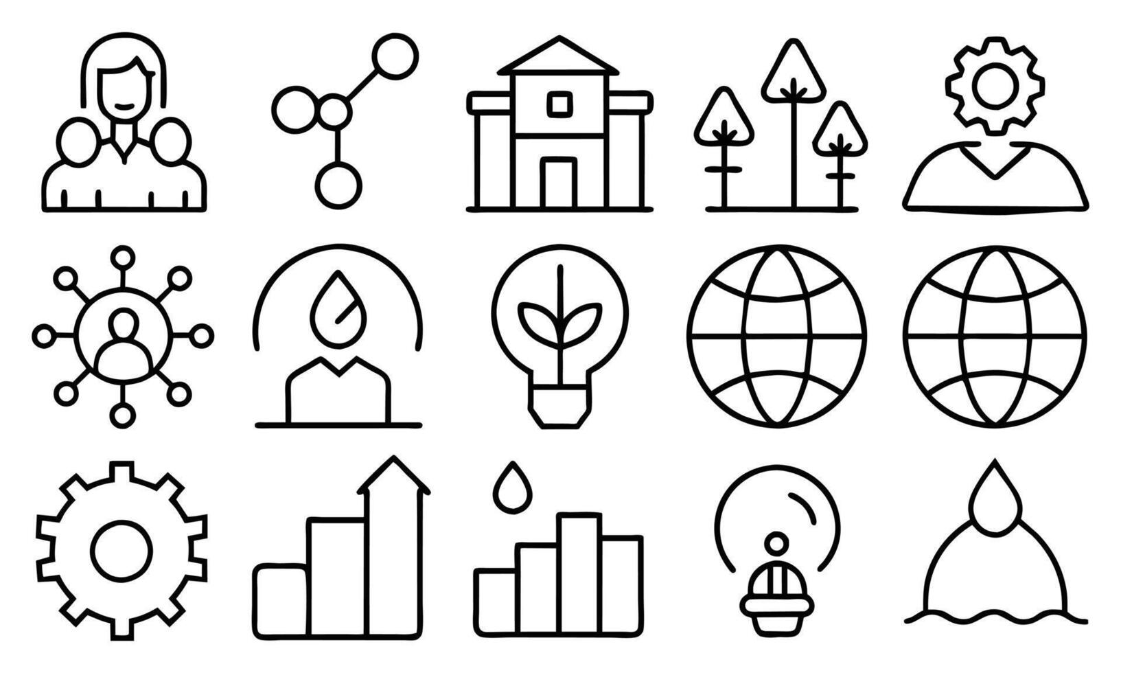 Esg concept environmental social editable stroke outline icons set isolated on white background flat illustration. Pixel perfect. 64 x 64. vector