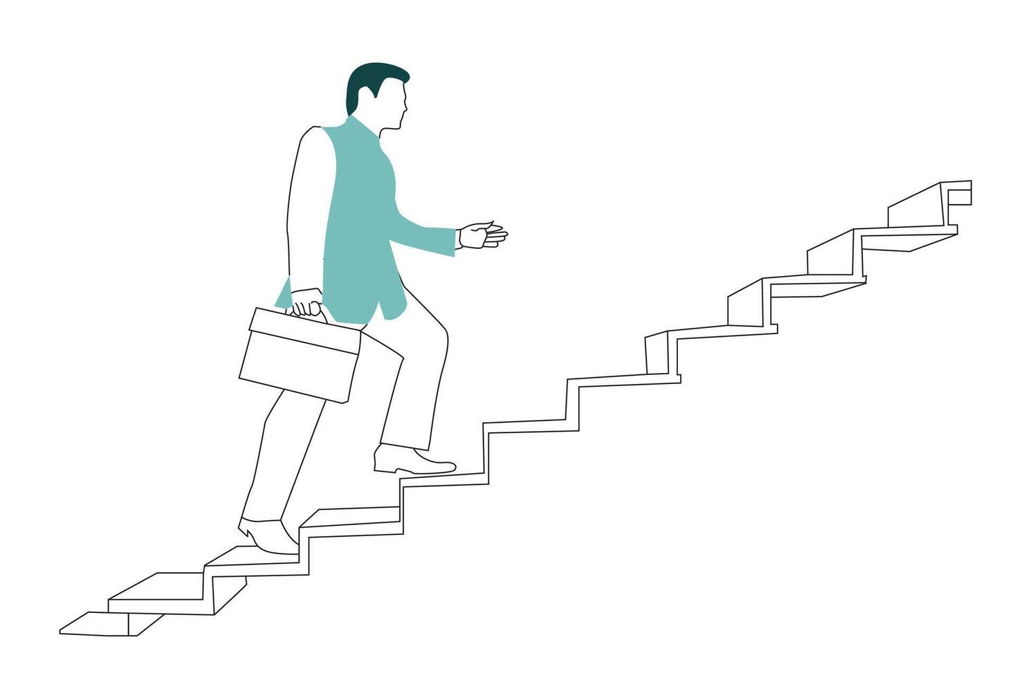 A man in business attire ascending a staircase, representing career advancement Flat Ui design illustration. vector