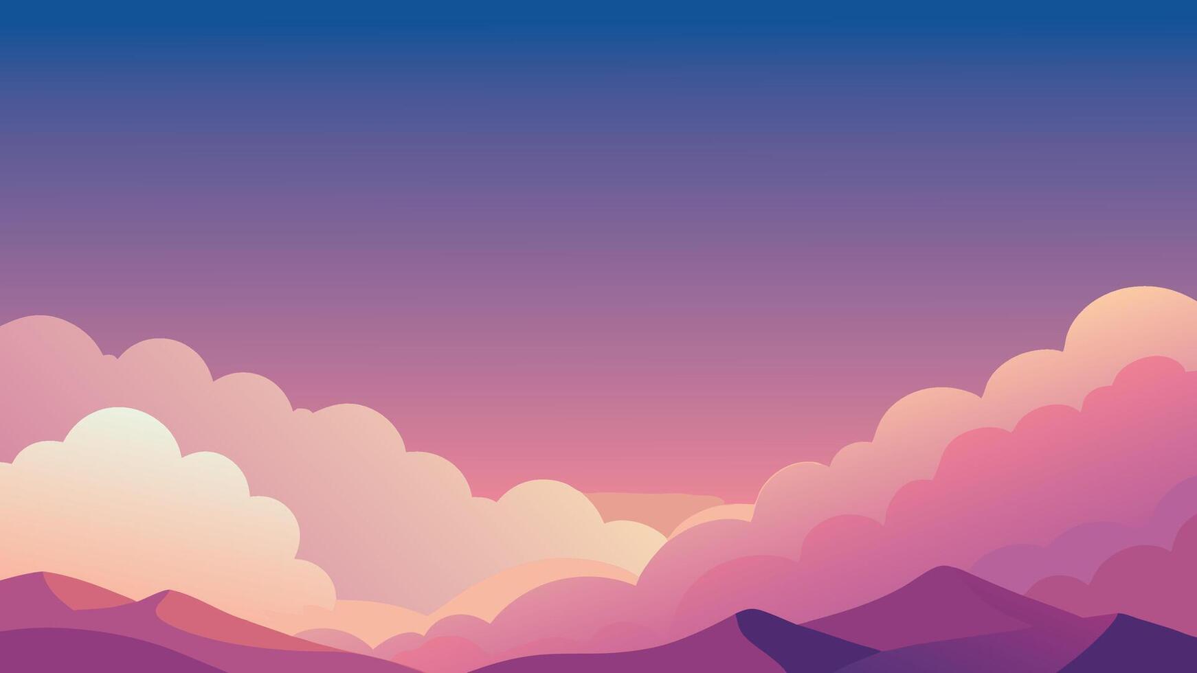 Pink background with fluffy clouds and twinkling stars flat illustration vector