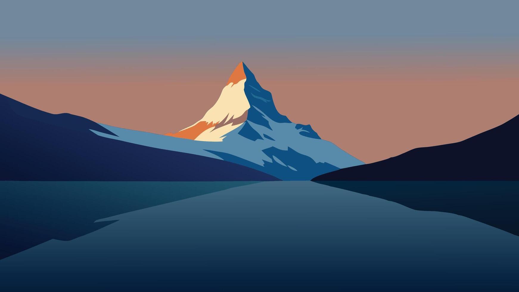 Nice Breathtaking evening panorama of Bachalp lakeBachalpsee, Switzerland. Exciting autumn sunset in Swiss alps, Grindelwald, Bernese Oberland, Europe, flat illustration vector