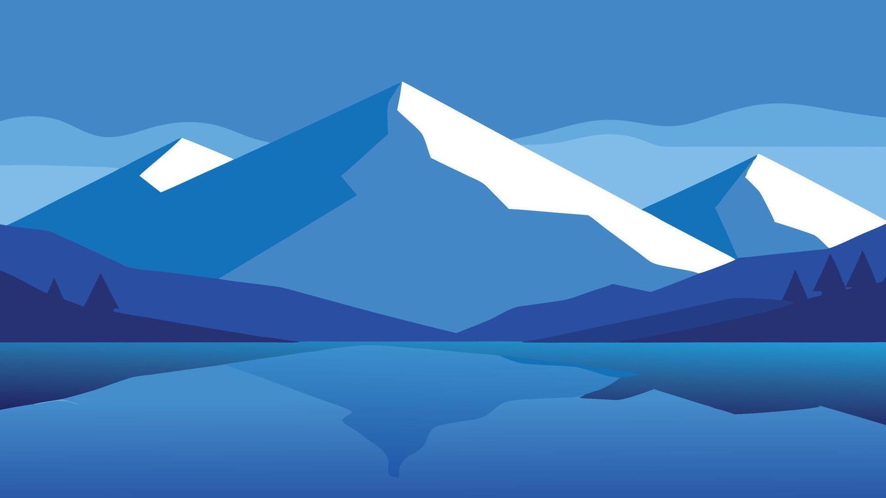 Blue sky and mountain landscape with water, illustration flat illustration. vector