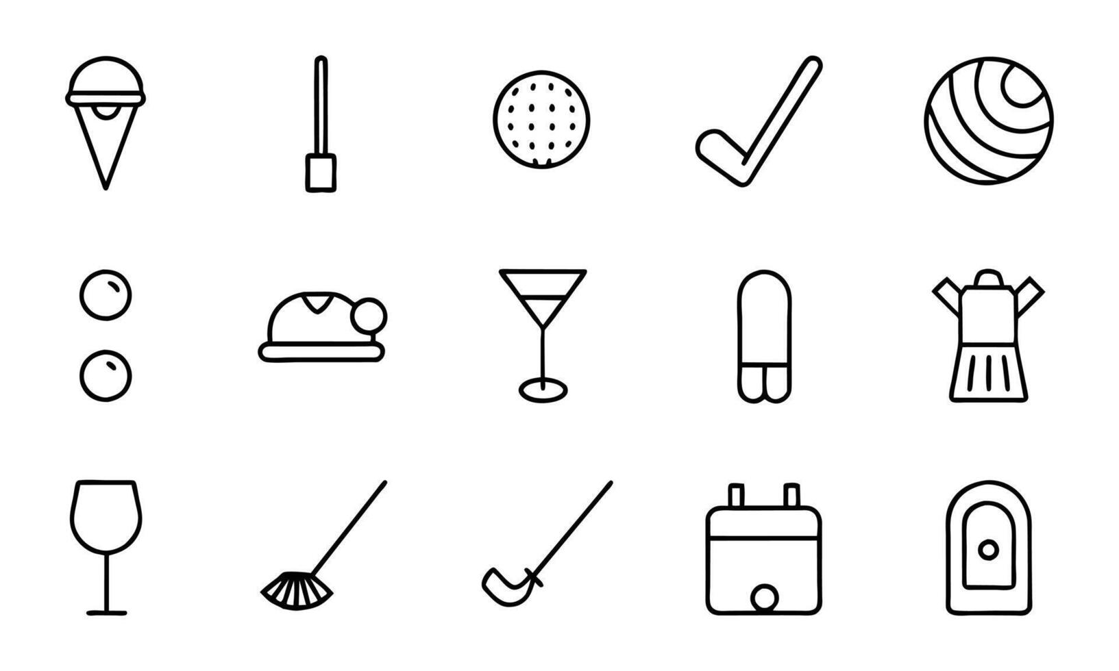 Golf editable stroke outline icons set isolated on white background flat illustration. Pixel perfect. 64 x 64. vector