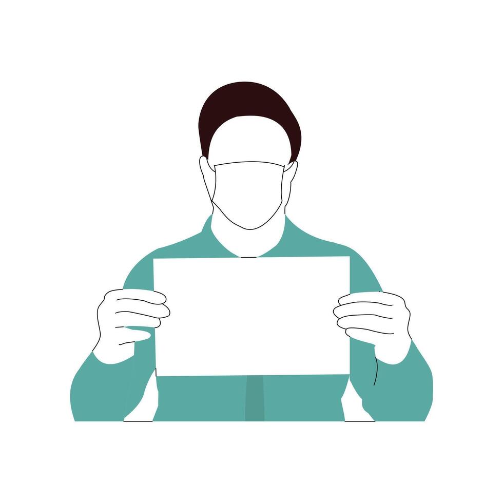 man in a mask holding a sign that reads Please ware musk to promote public health and safety flat Ui design illustration vector