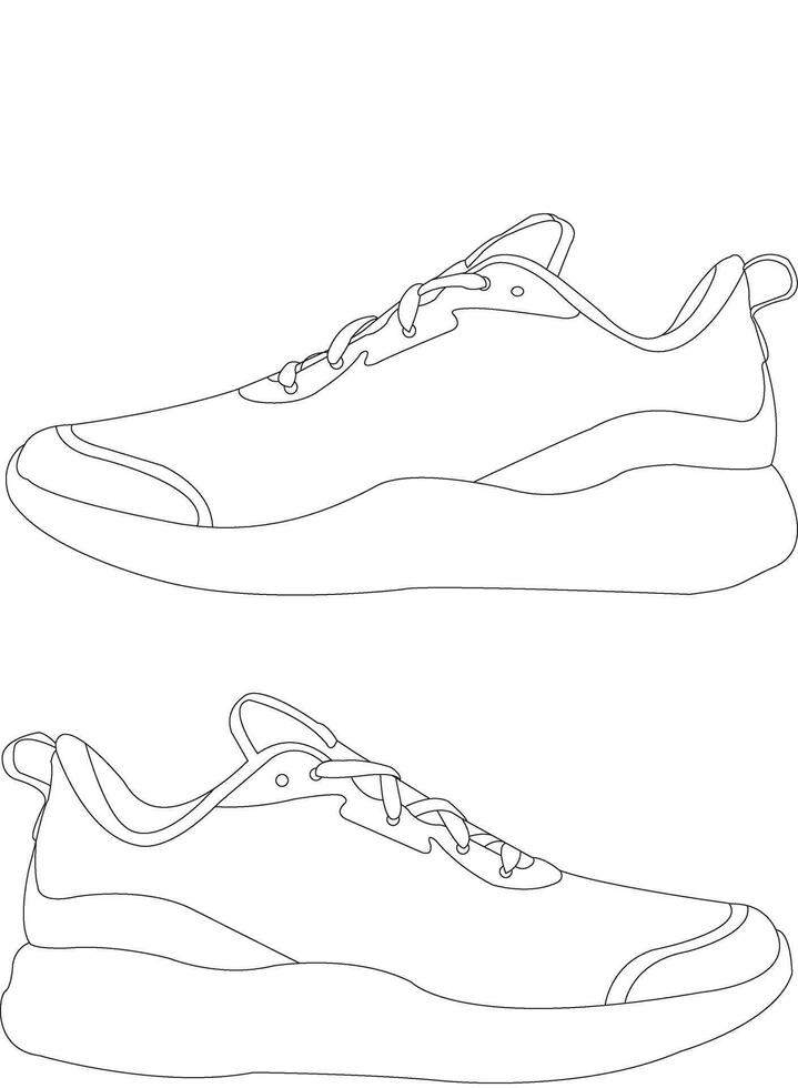 Shoes sneaker outline drawing, Sneakers Icon, Sneakers drawn in a sketch style, black line sneaker trainers template outline, Shoes Illustration, Shoes Icon vector