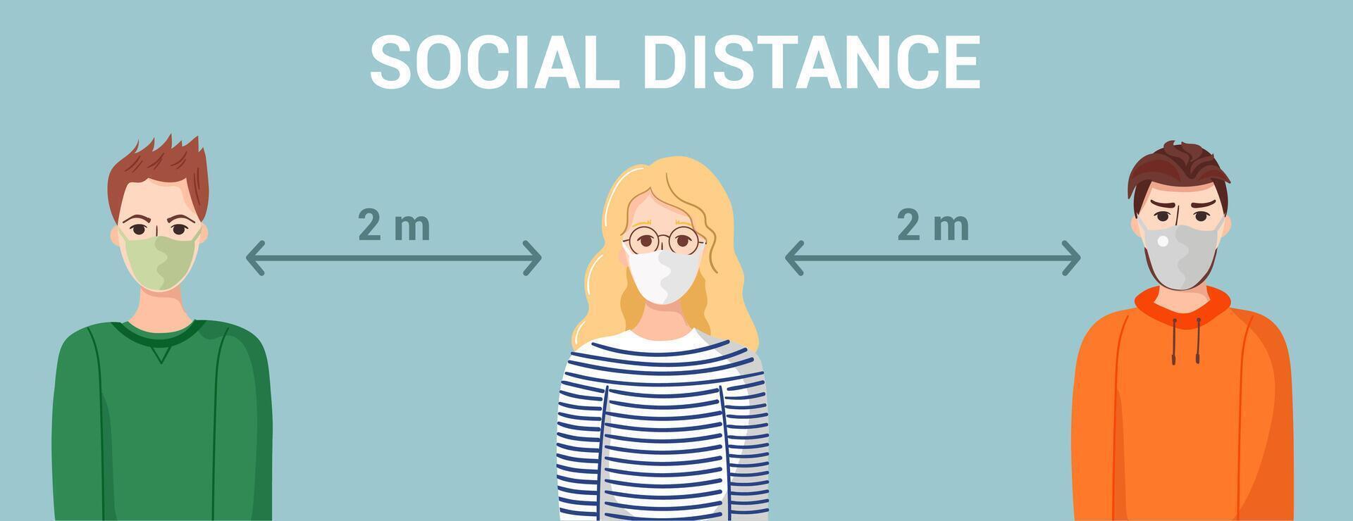 Coronavirus, social isolation, quarantine . Social distancing concept to prevent virus spreading and flu prevention. vector