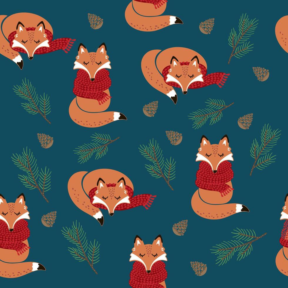 Seamless background fox in a scarf vector