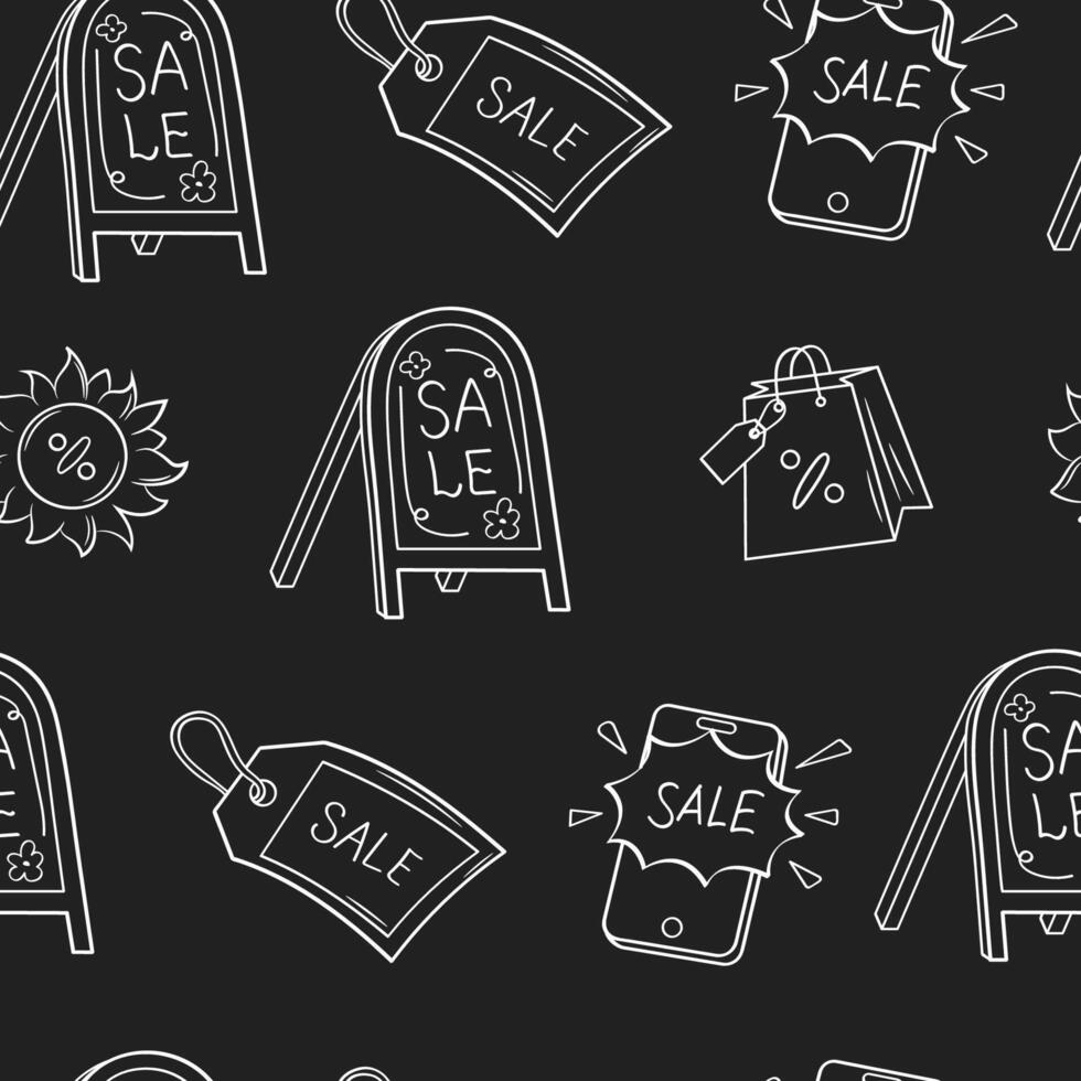 Black friday and cyber monday seamless pattern of line icons on black background. vector