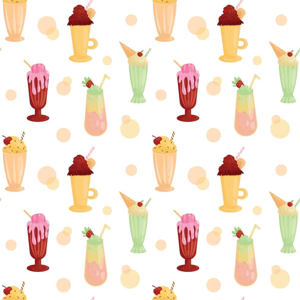 Pattern with milkshakes and circles vector