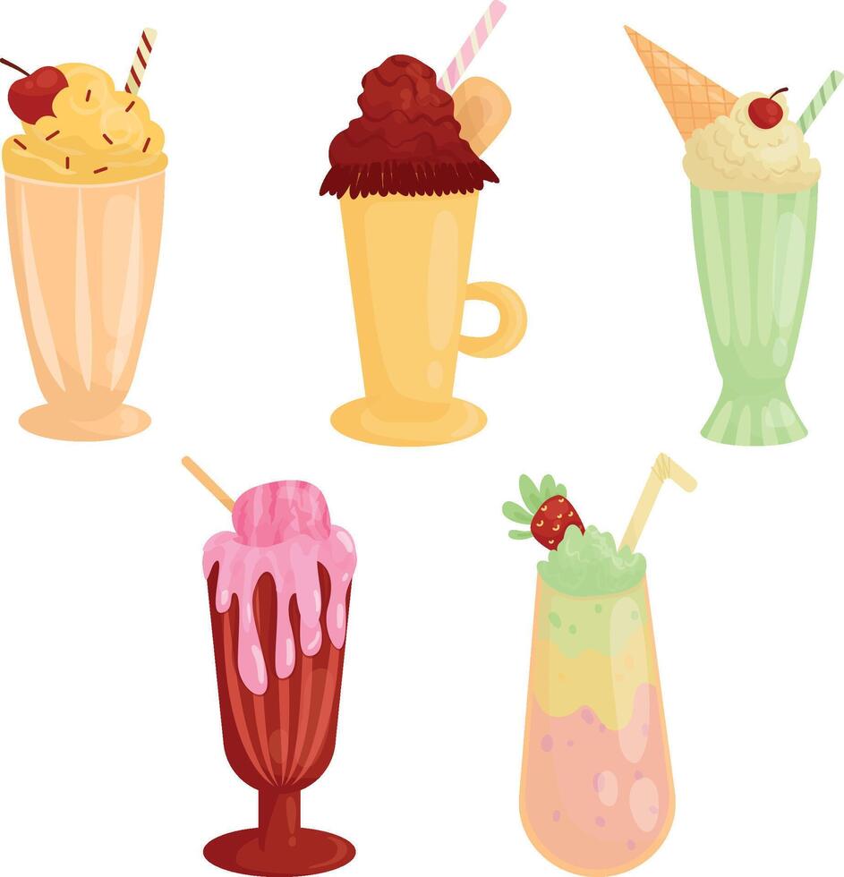 Set with five milkshakes vector
