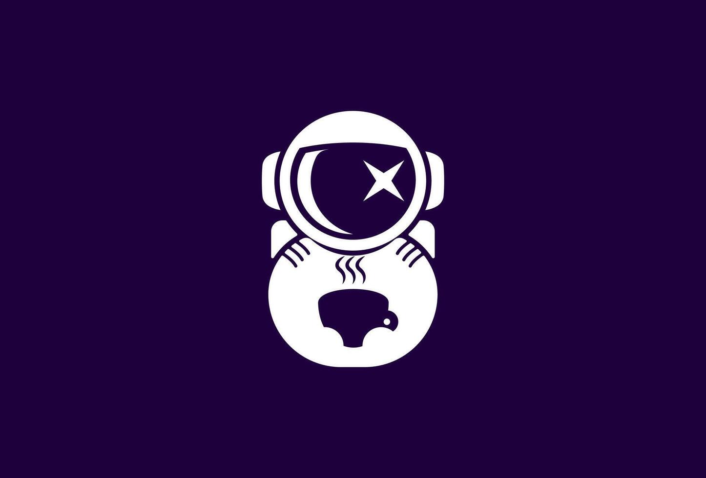 Coffee shop logo astronaut holding coffee in negative space logo style vector