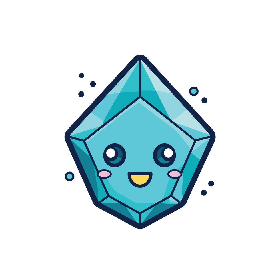 Cute Blue Crystal Cartoon Illustration With Happy Face And Sparkles vector