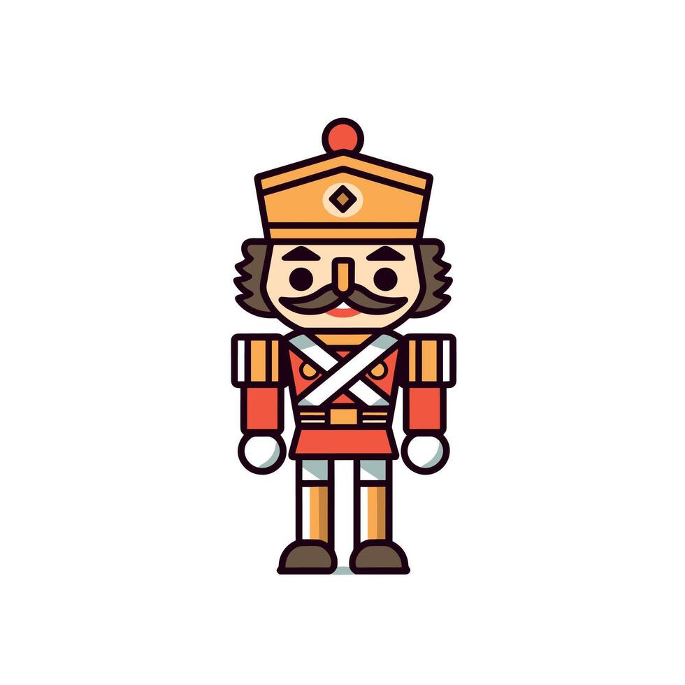 Colorful Nutcracker Soldier Icon with Orange Hat and Mustache vector