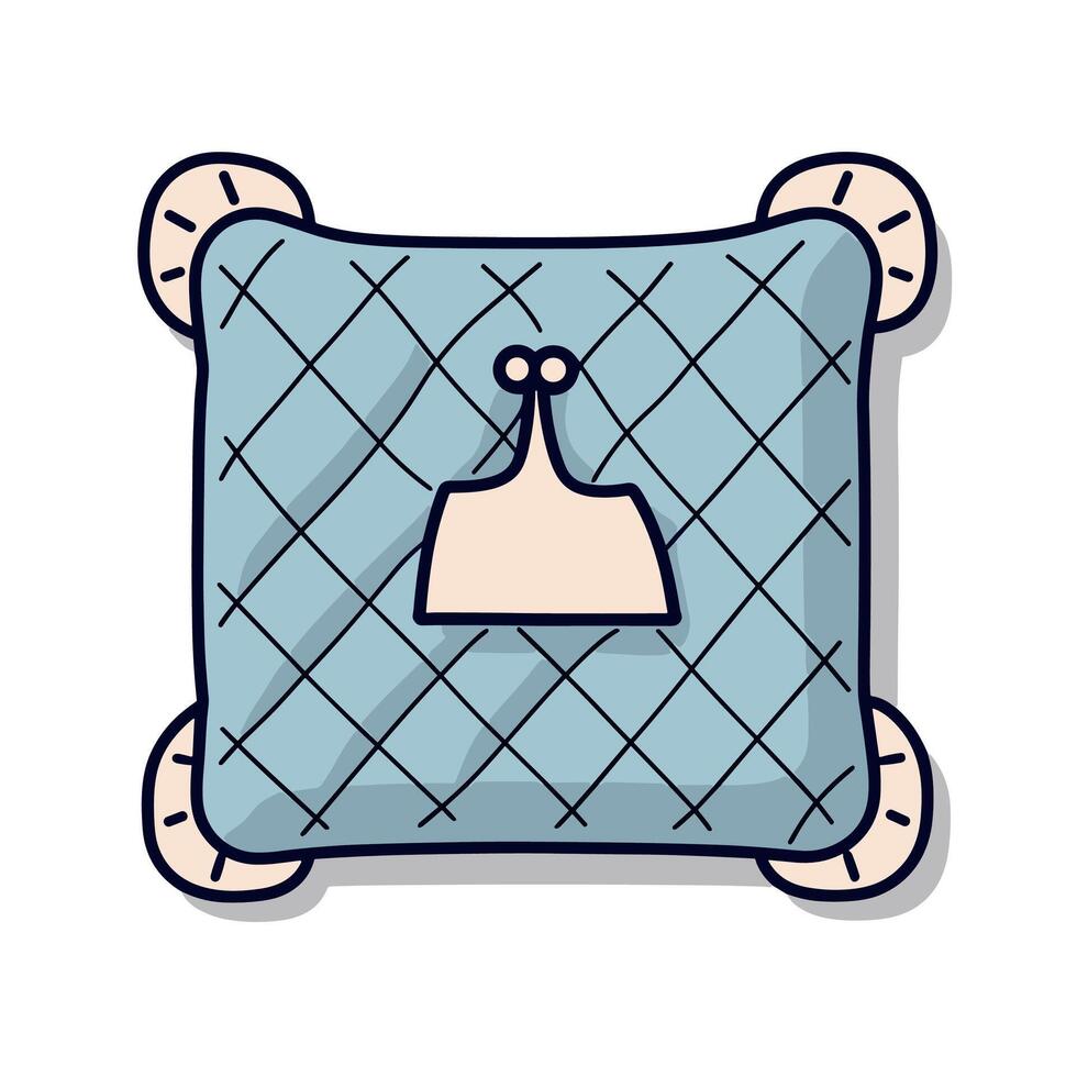 Blue Pillow With Abstract Cartoon Illustration vector