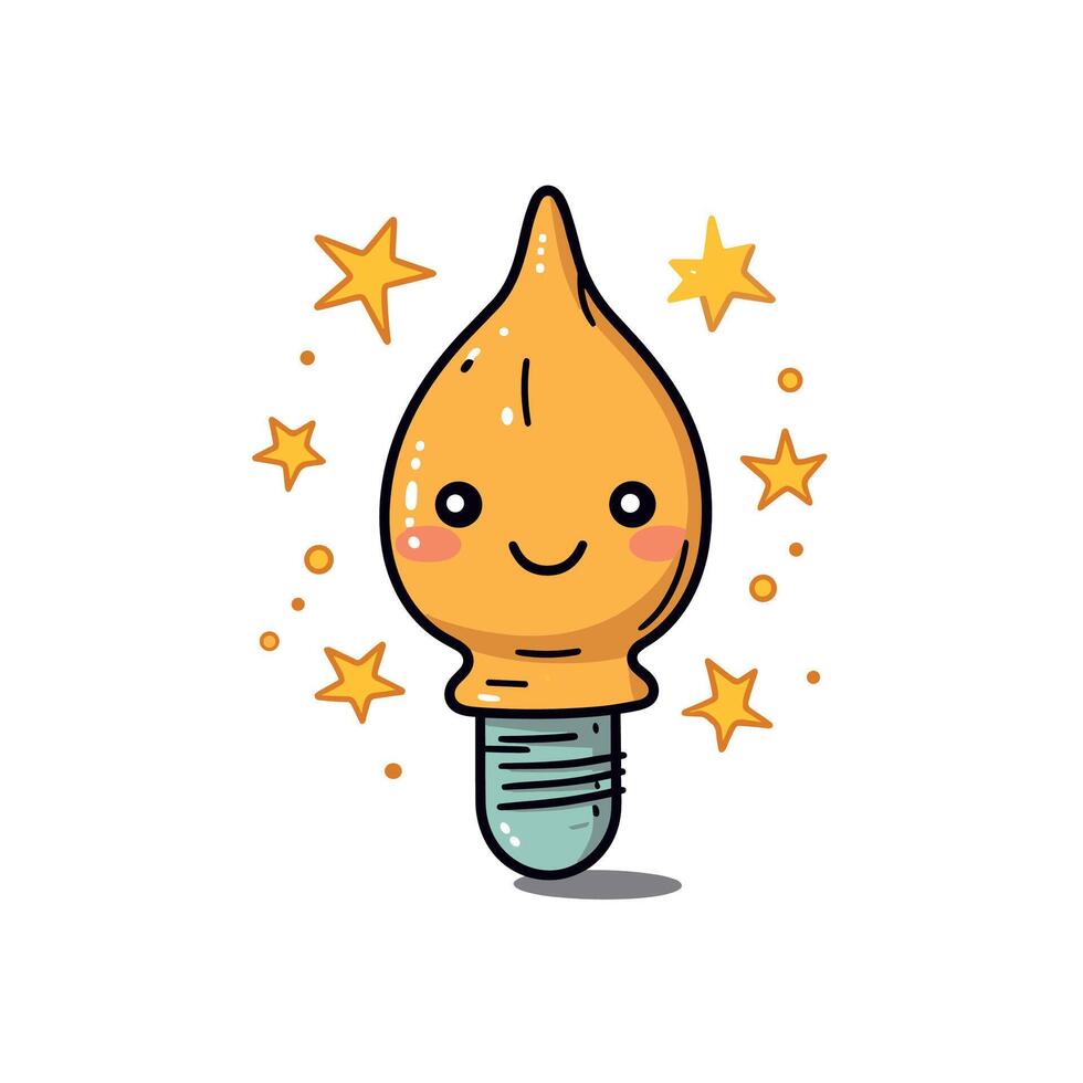 Cute Light Bulb Character With Stars And Happy Face vector
