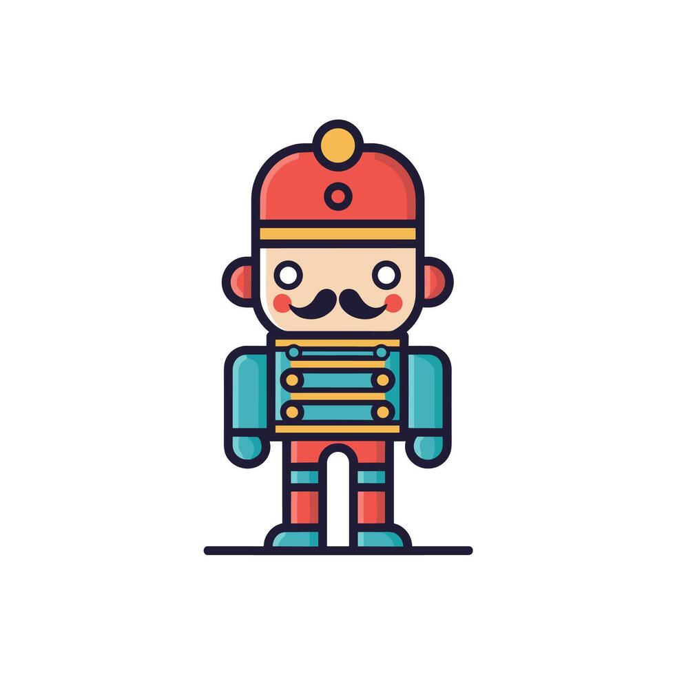Colorful Nutcracker Soldier Icon with Mustache and Red Hat vector