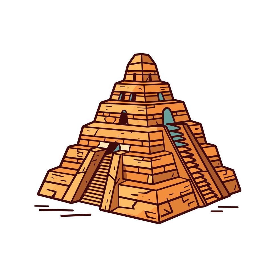 Ancient Pyramid Cartoon Illustration With Steps And Entrances vector