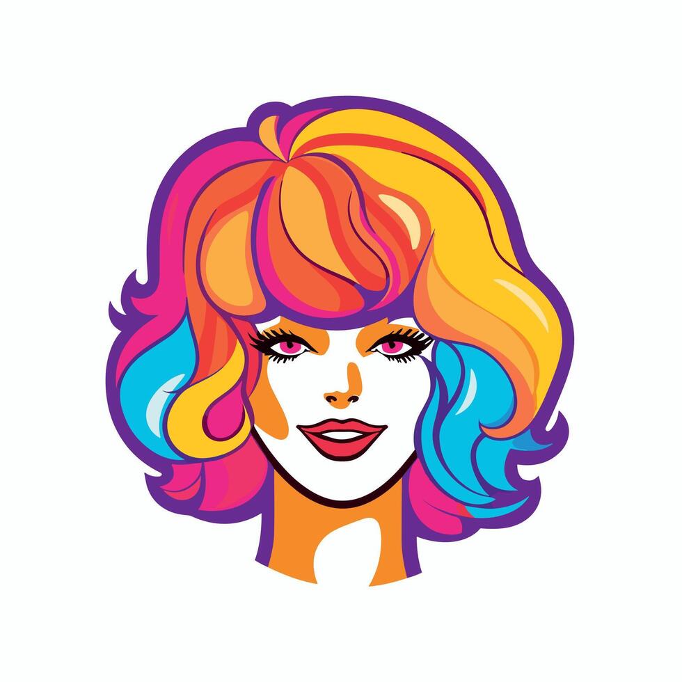 Colorful Pop Art Woman with Multicolored Hair vector