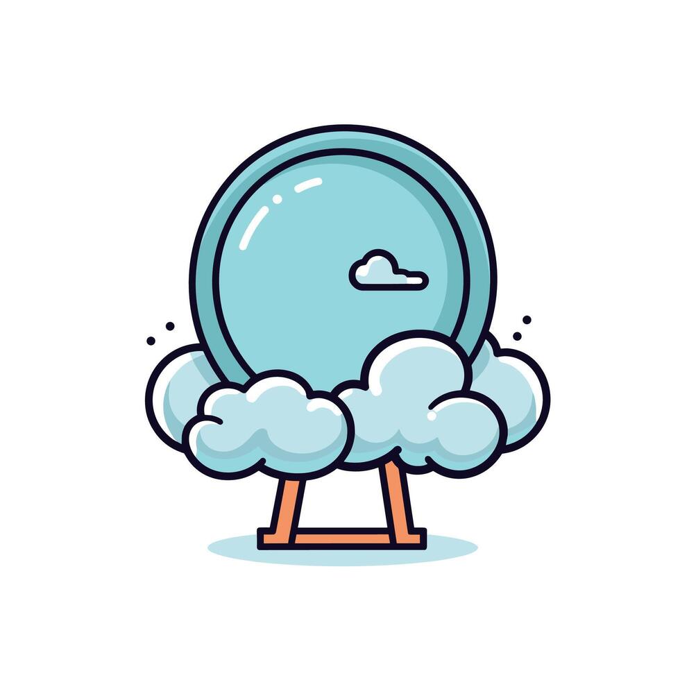 Whimsical Mirror with Cloud Design and Blue Sky Reflection Cartoon vector