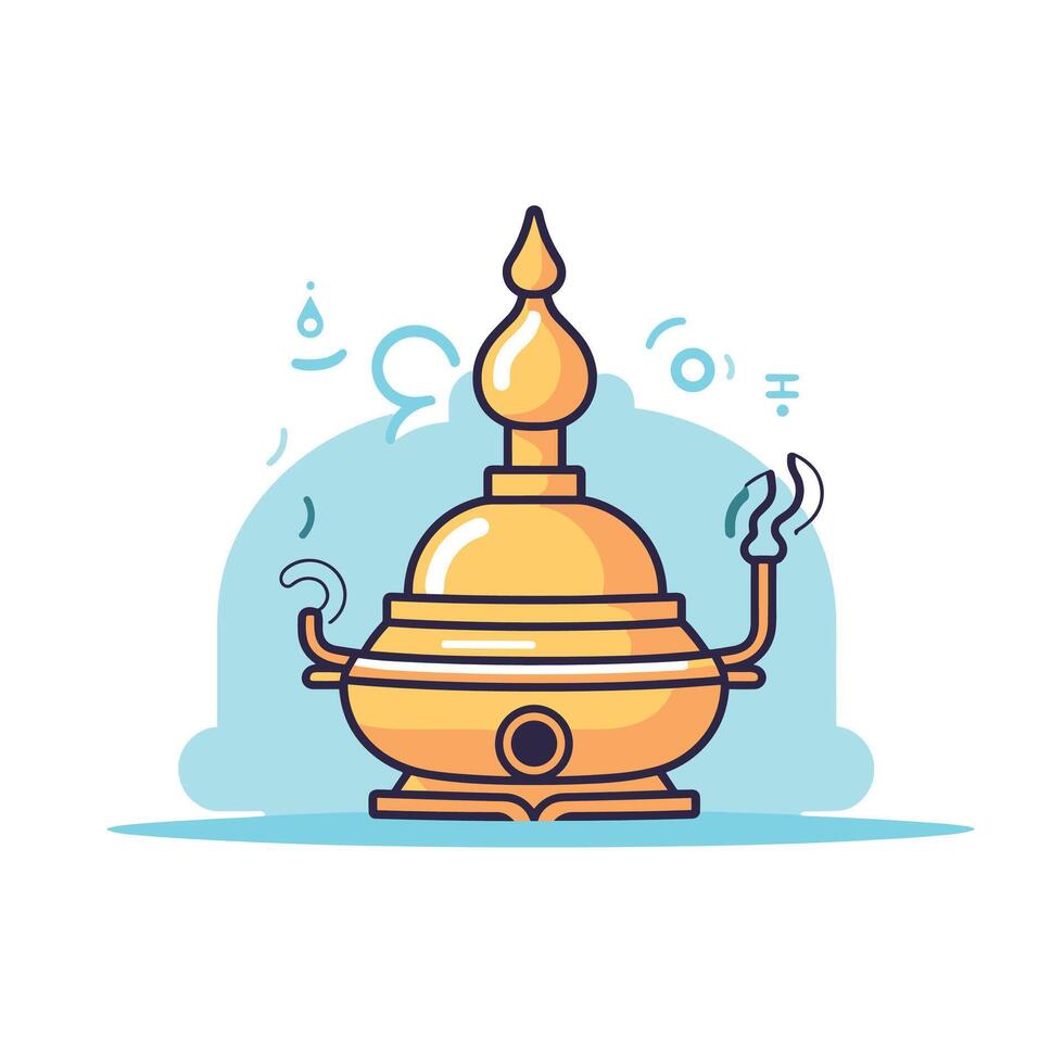 Stylized Golden Incense Burner Cartoon Illustration vector