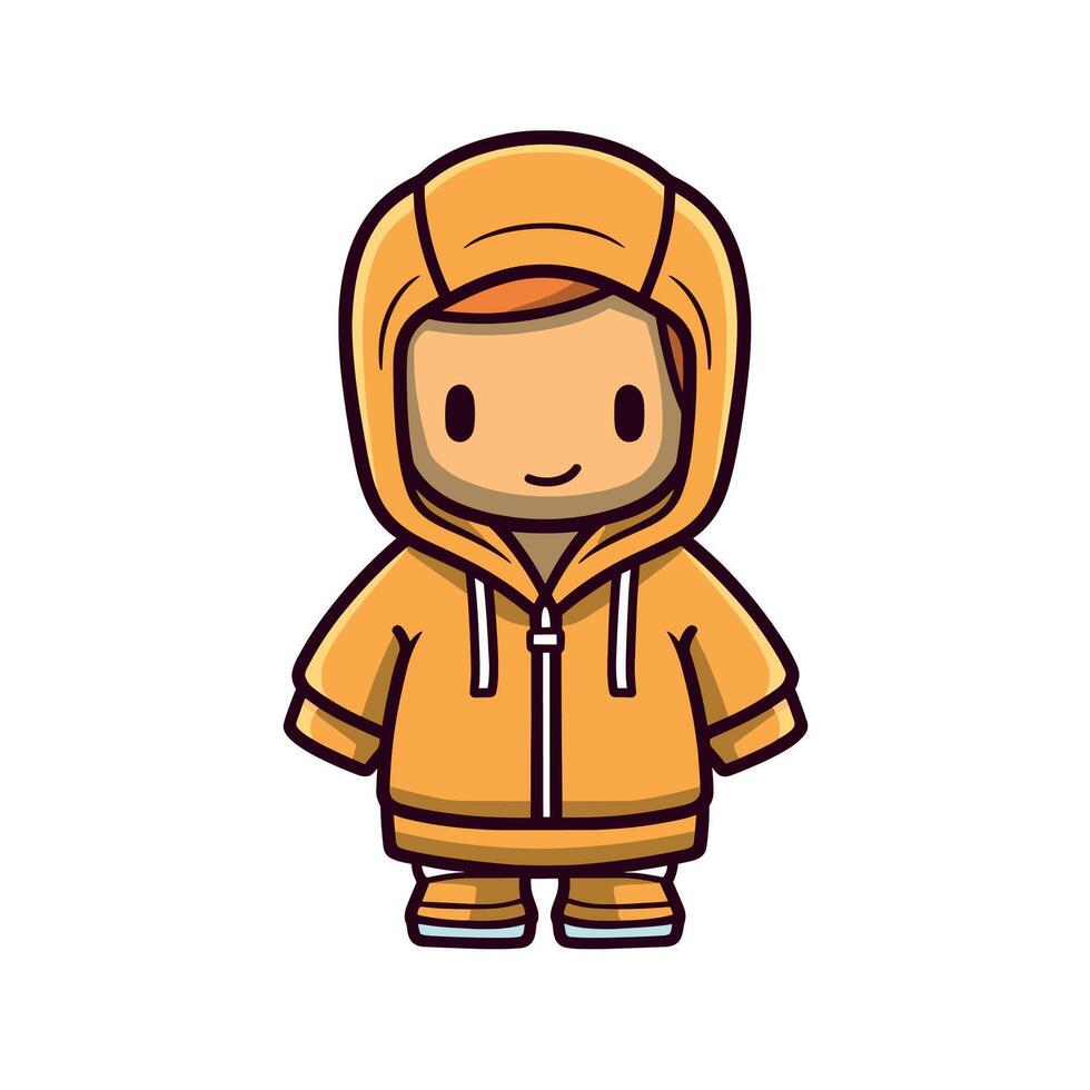 Cute Character in Yellow Hoodie Icon with Simple Design and Minimalist Details on White Background vector