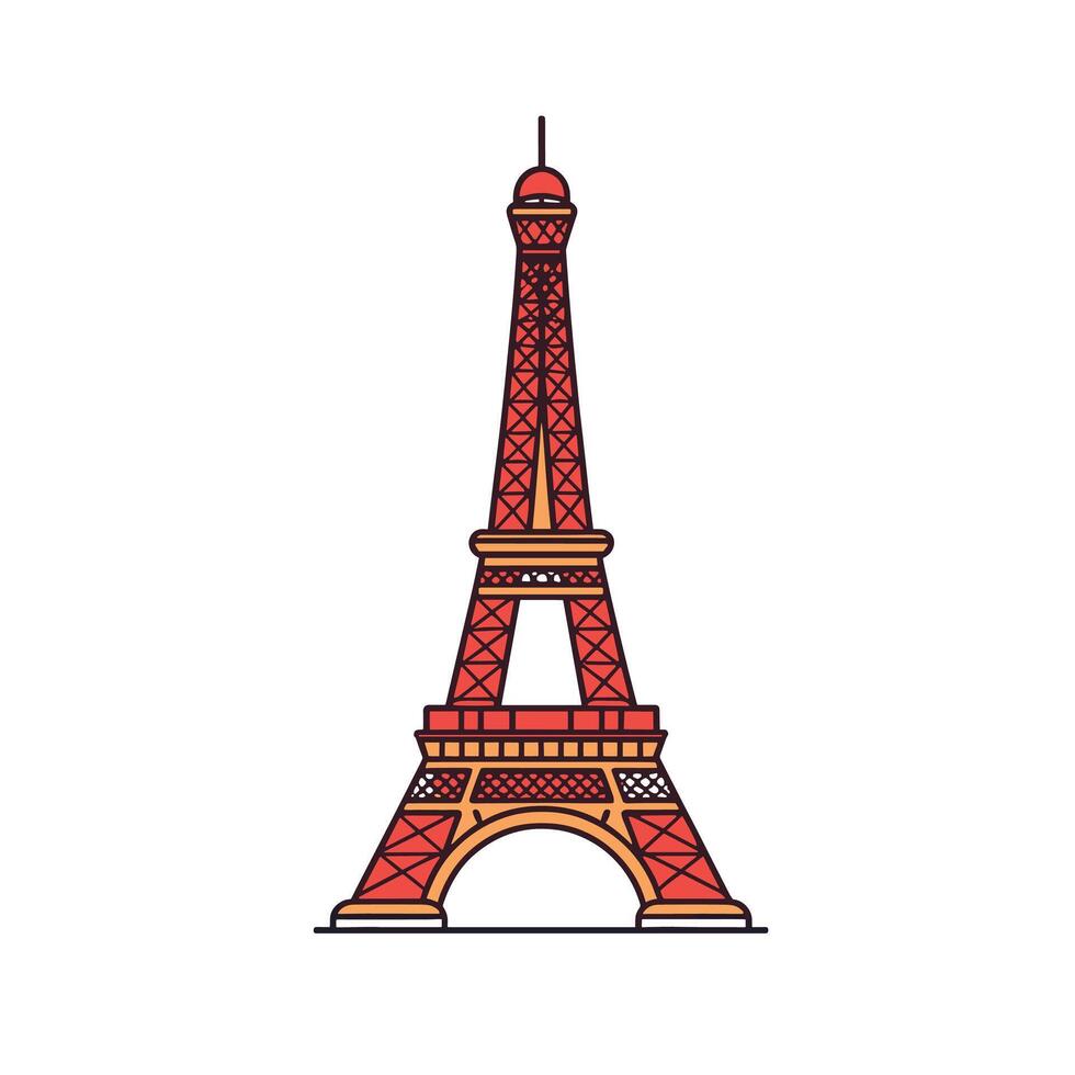 Red and Orange Cartoon Illustration of the Eiffel Tower vector