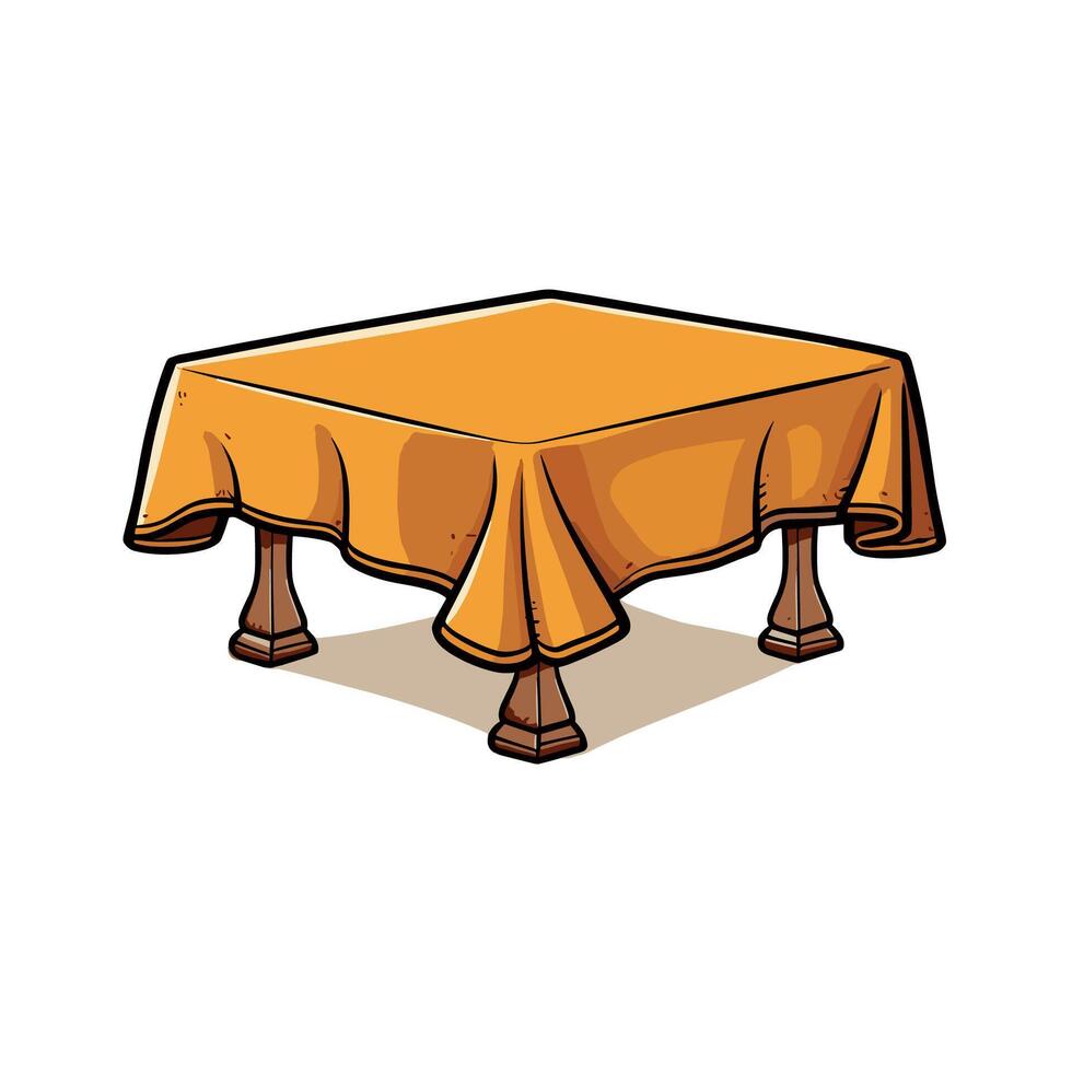 Orange Table Cartoon Illustration With Tablecloth And Wooden Legs vector