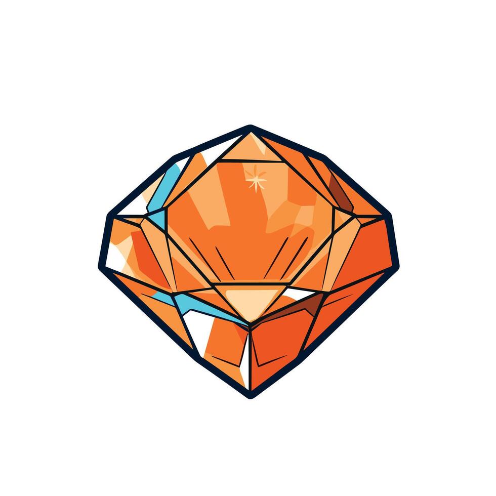 Orange Gemstone Cartoon Illustration With Facets And Highlights vector