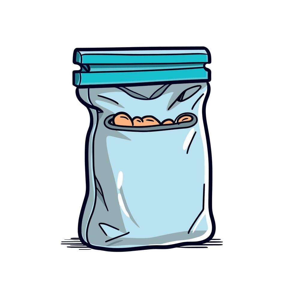 Ziplock Bag Cartoon Illustration With Blue Seal And Cookies vector