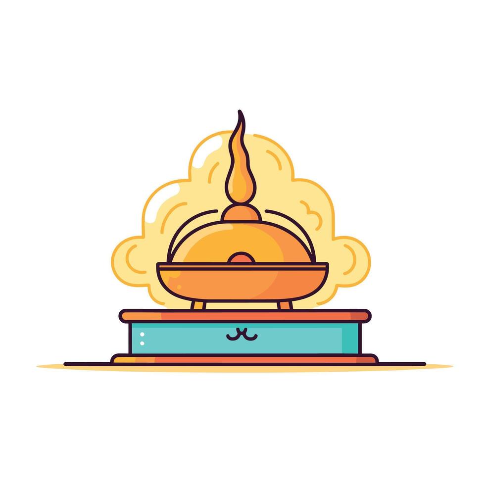 Cartoon Illustration of a Burning Incense Burner with Smoke vector