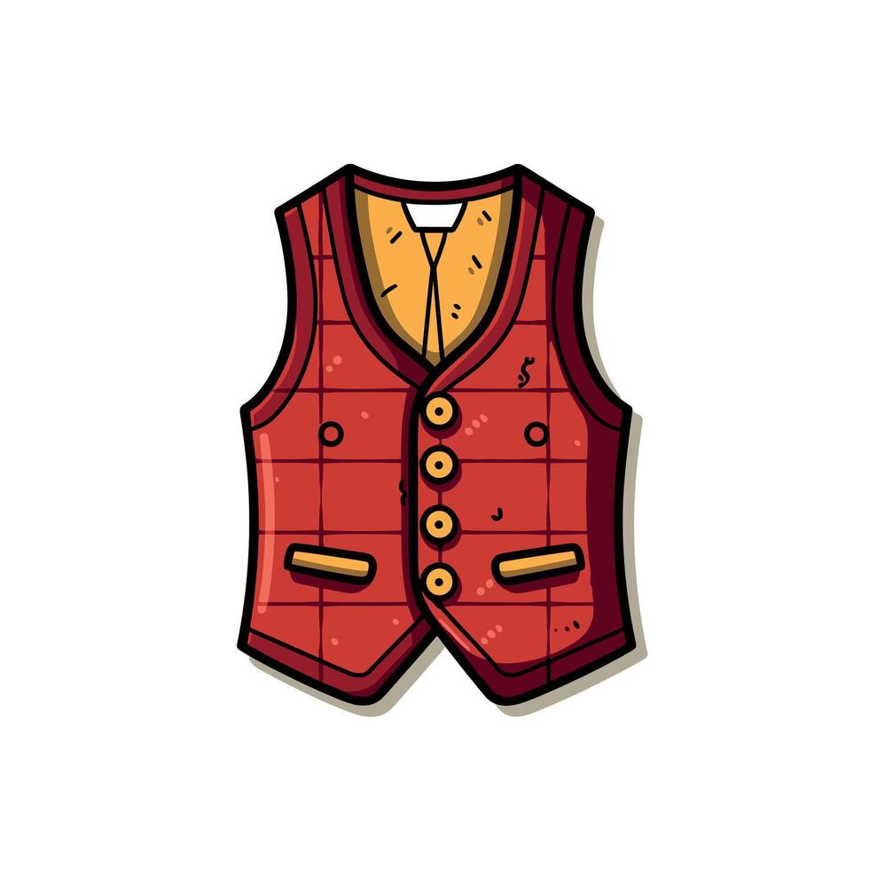 Red Vest Cartoon Illustration With Yellow Inner Lining And Buttons vector